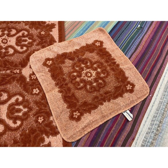 Vtg Tastemaker Orange Peach Sculpted Reversible Floral Hand Towel Washcloths - Picture 3 of 10